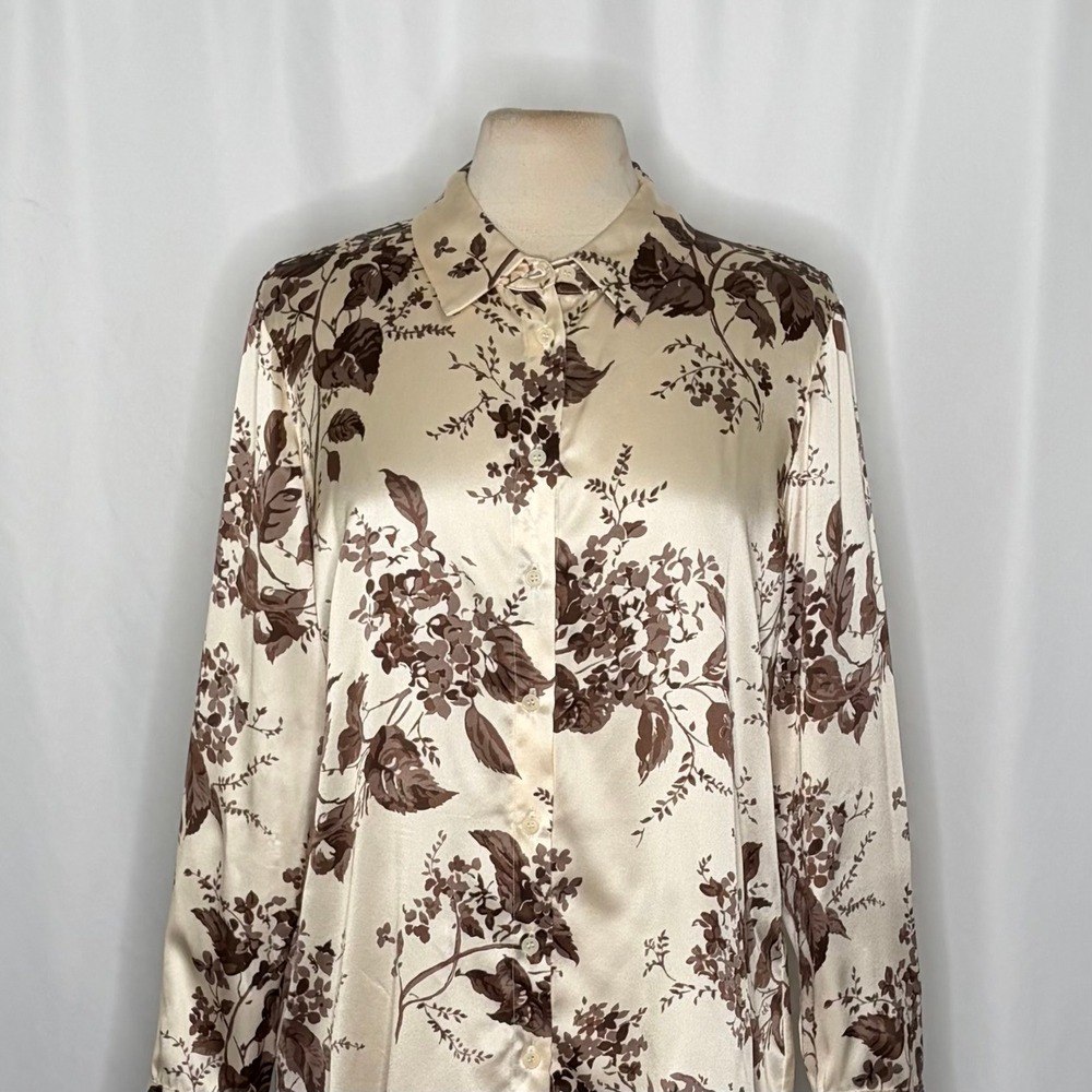 REFORMATION Silk Floral Print Blouse Top Buttondown Cream Brown Chic Large - Picture 4 of 16